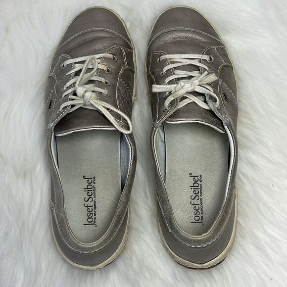 Josef Seibel Caspian Silver Leather Sneakers Sz 41/US 10-10.5 - Picture 3 of 6